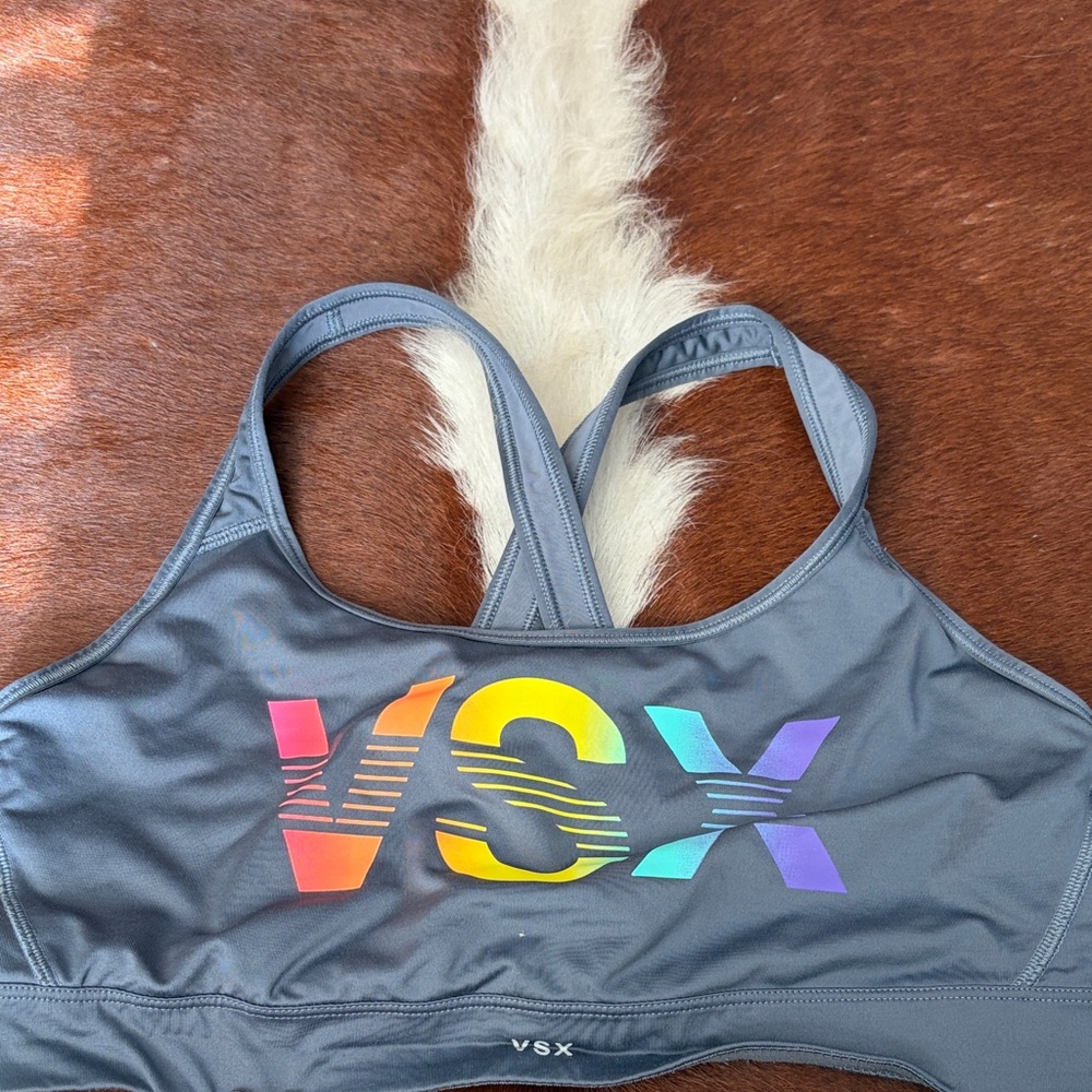 VSX Gray Sports Bra with Vibrant Logo